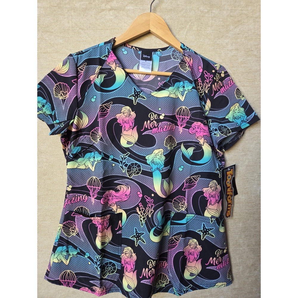 Ariel The Little Mermaid Tooniforms Mer-mazing Women Scrub Top Disney Size XS